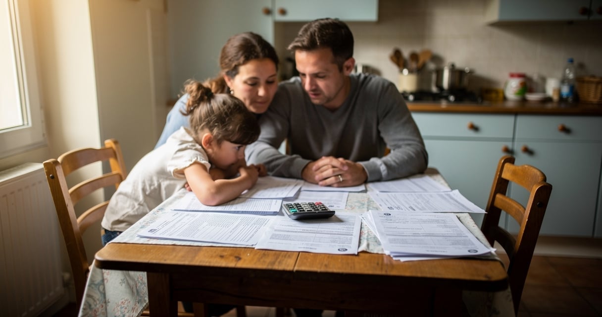 Famille remplissant une demande d aide au logement à la CAF