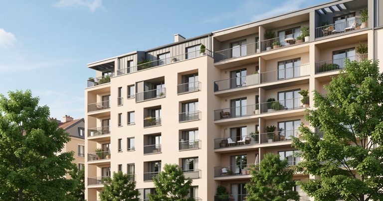 Façade d'un immeuble de logements sociaux modernes en France