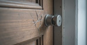 Serrure de porte d'entrée endommagée après une effraction