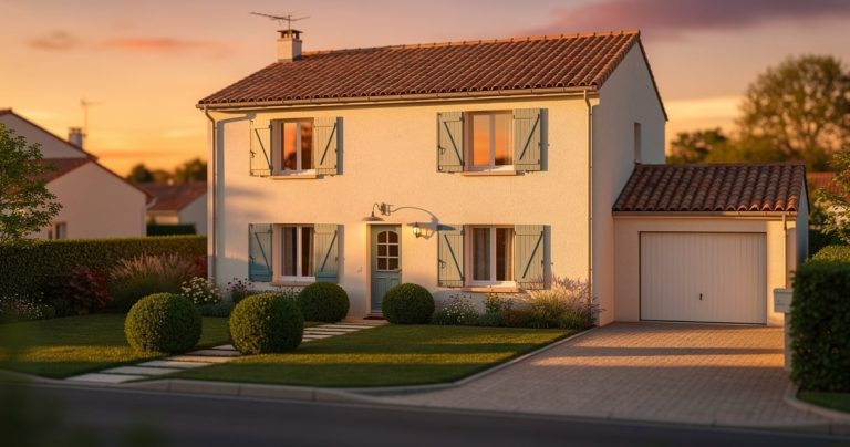 Maison française aux volets fermés en fin de journée pendant les vacances